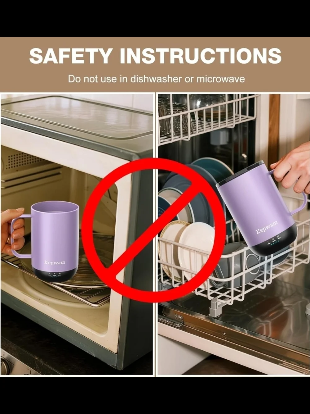 Kepwam Purple 16oz Rechargeable Self-Heating Coffee Mug with App Control Temp